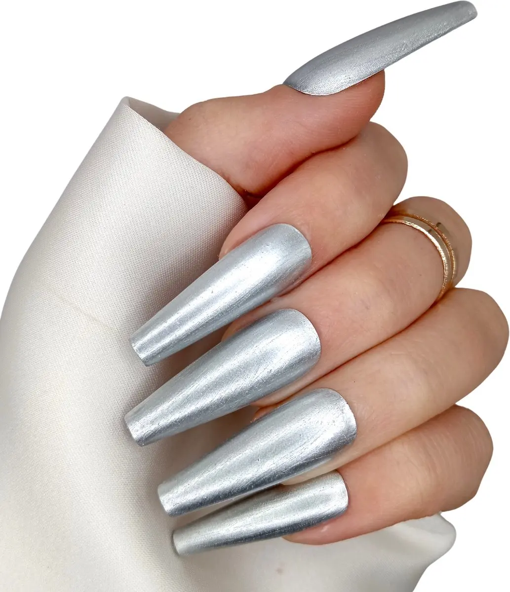 SD Press on Nails B-98 XL Coffin Zilver