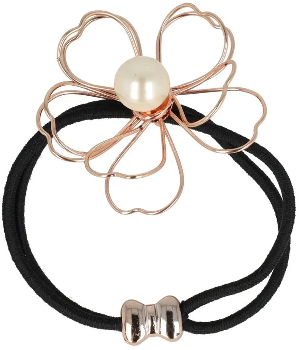Haarsoires Haarelastiek Bloem 5cm Metaaldraad Parel - Zwart/Wit/Koper