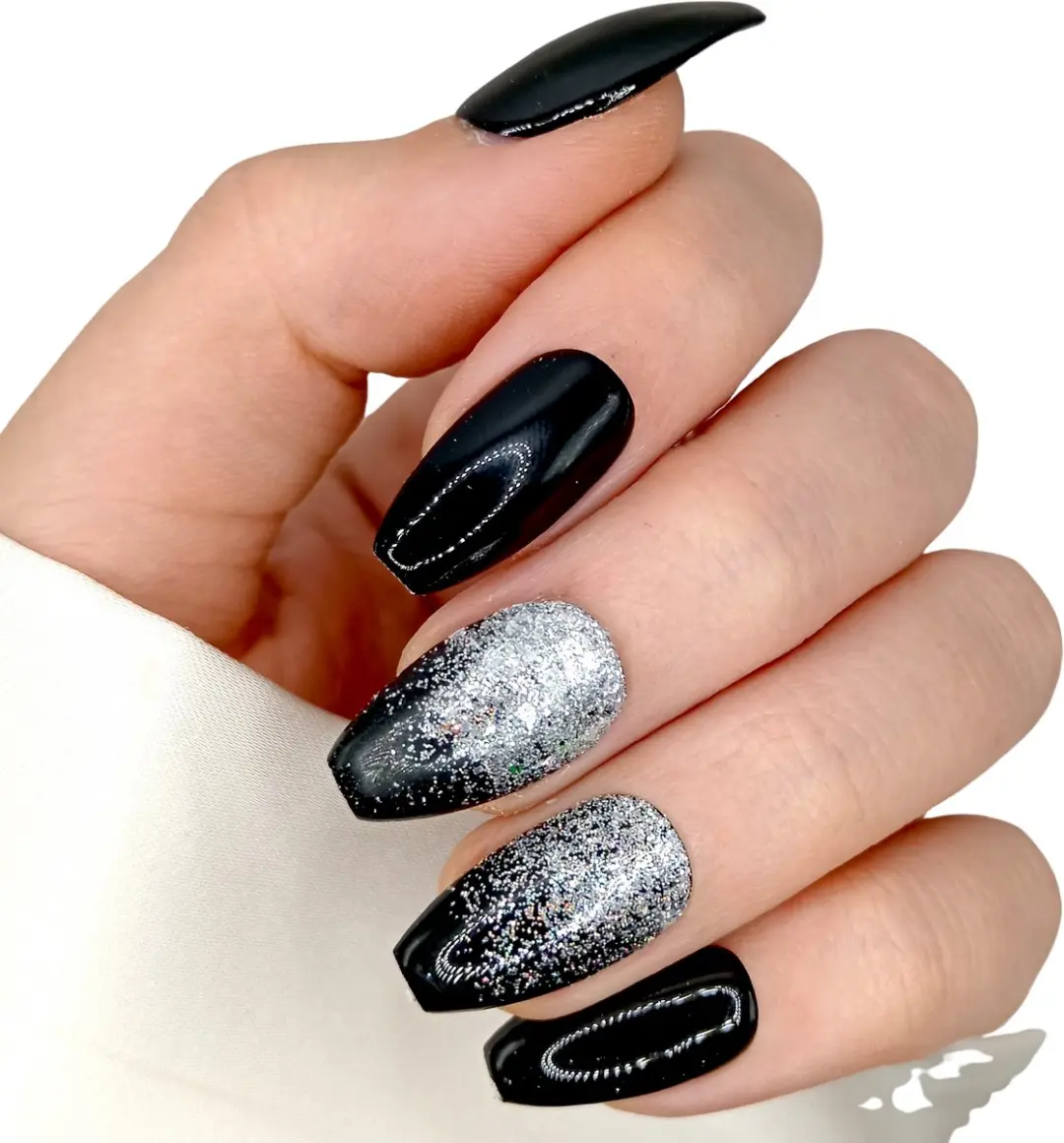 SD Press on Nails B-238 Zwart Glitter Plaknagels