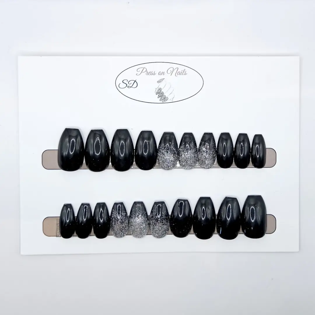 SD Press on Nails B-238 Zwart Glitter Plaknagels - 20 Stuks
