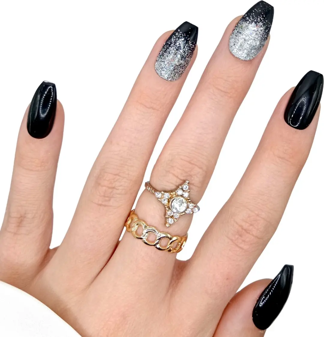 SD Press on Nails B-238 Zwart Glitter Plaknagels - 20 Stuks