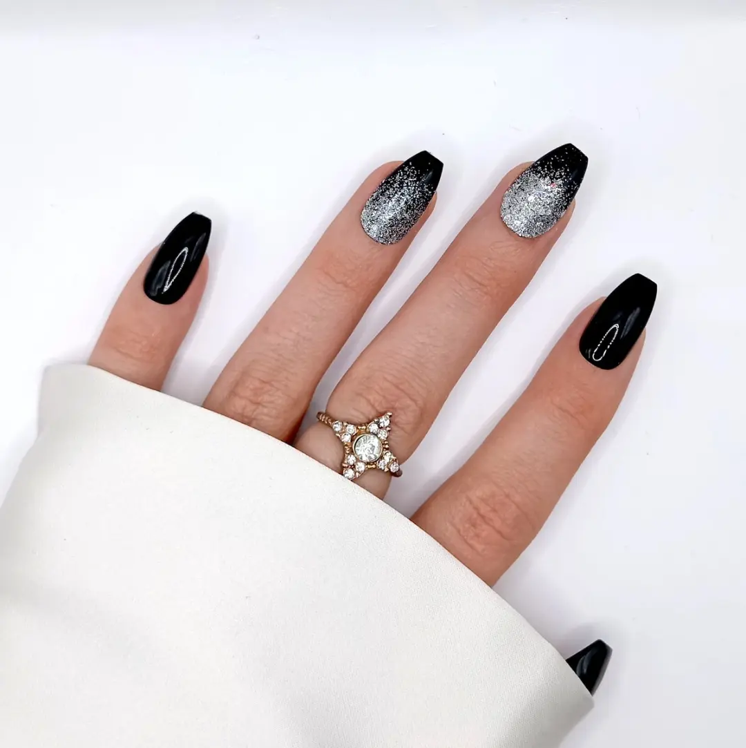 SD Press on Nails B-238 Zwart Glitter Plaknagels - 20 Stuks