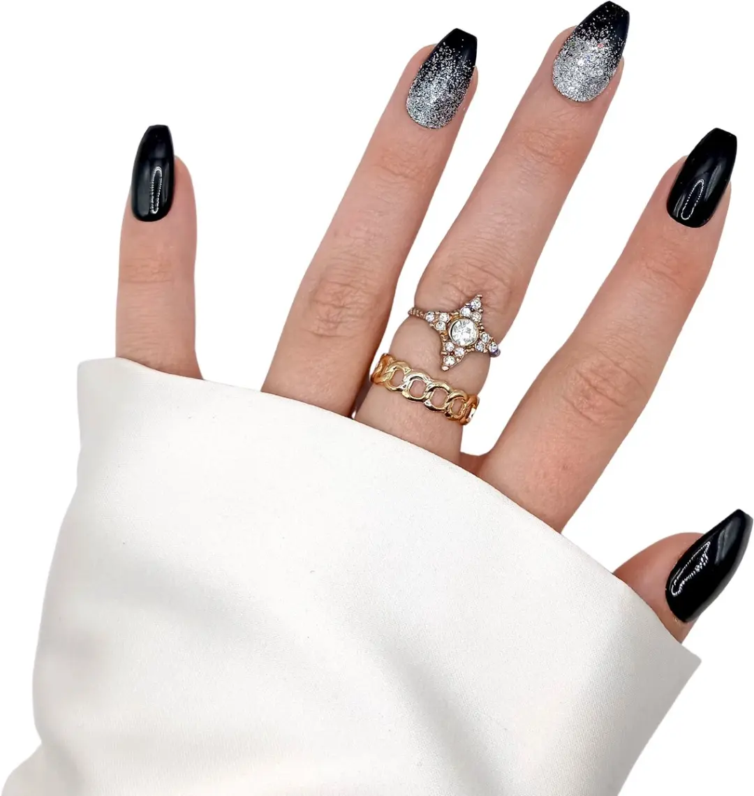 SD Press on Nails B-238 Zwart Glitter Plaknagels - 20 Stuks