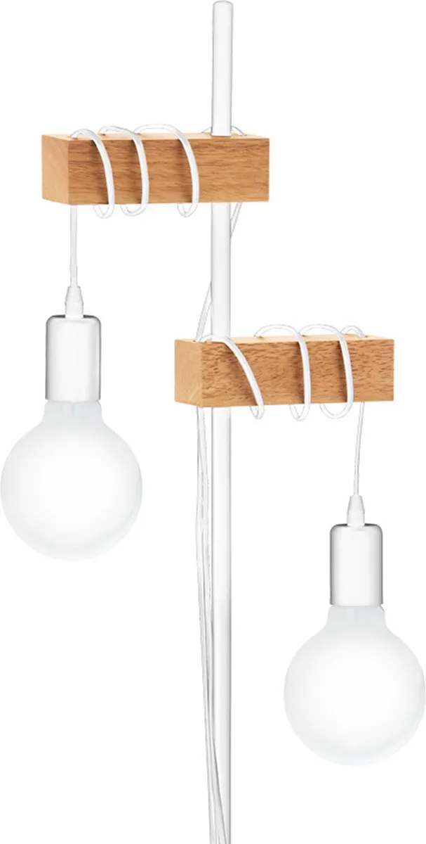 Eglo Townshend Vloerlamp - 2x E27 - 166,5 cm - Wit/Bruin