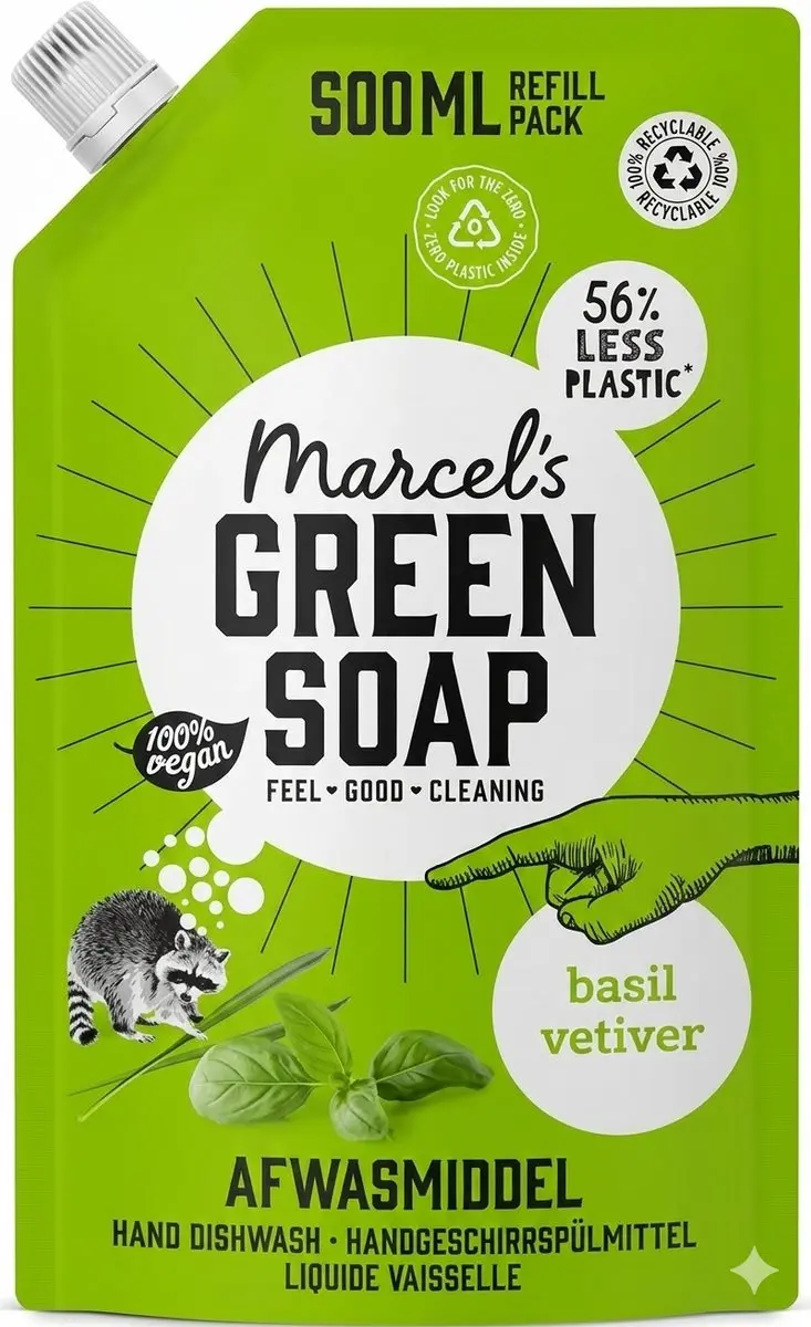 Marcel's Green Soap Afwasmiddel Navulling Basilicum & Vetiver 500ml