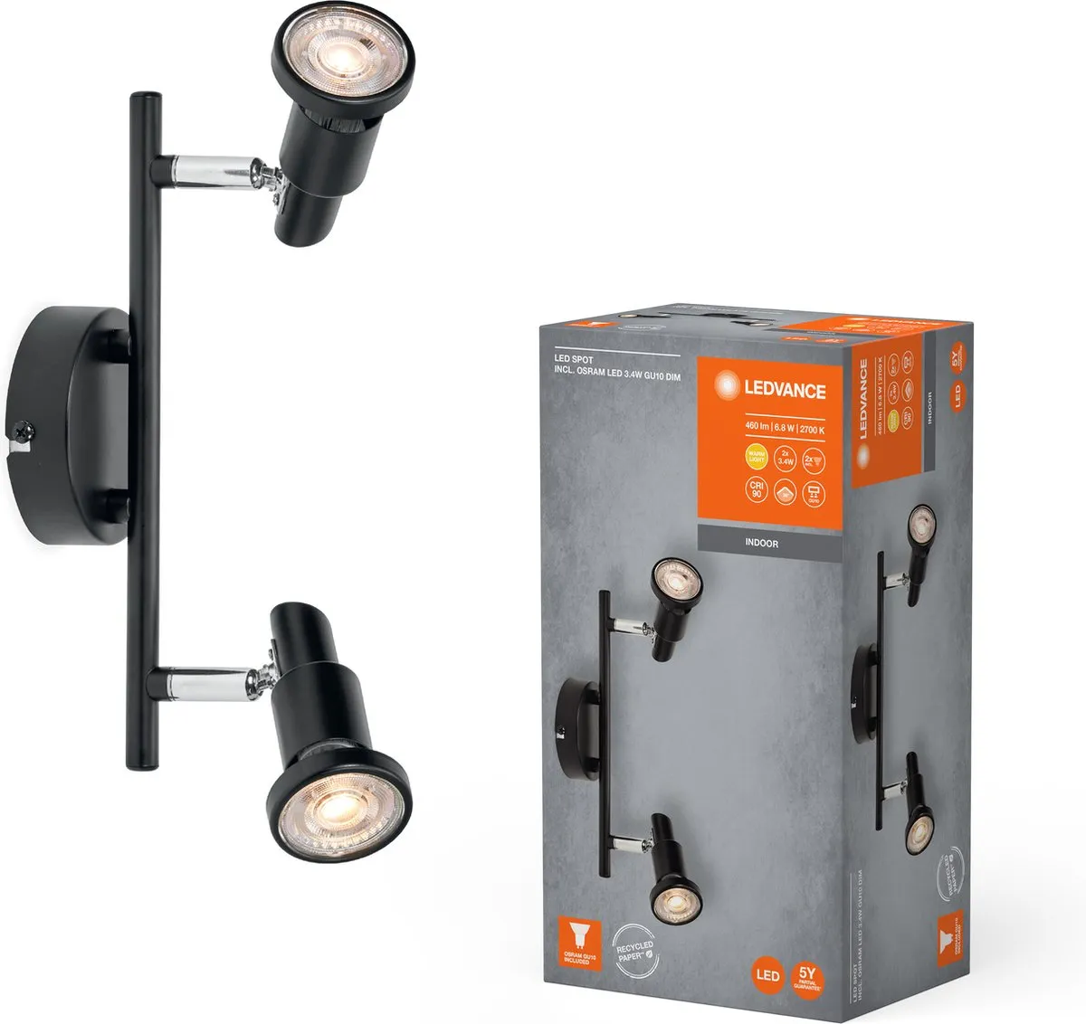 LEDVANCE LED Spot GU10 Black 2x3,4W - 927lm - 2.700K - Zwart