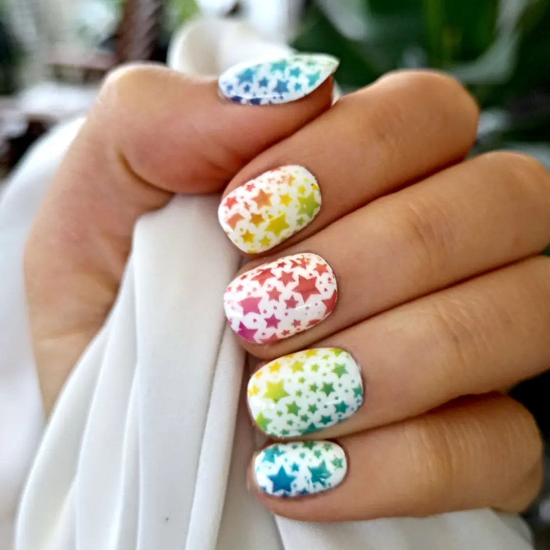 SD Press on Nails B62 Plaknagels - Sterren Neon - 20 Stuks - Multi