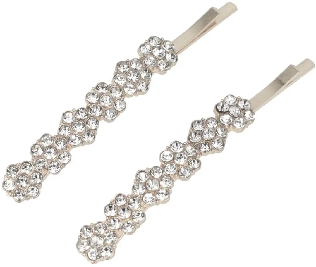 Haarsoires Schuifspeldjes Recht 6cm - Strass Zilver - 2 Stuks