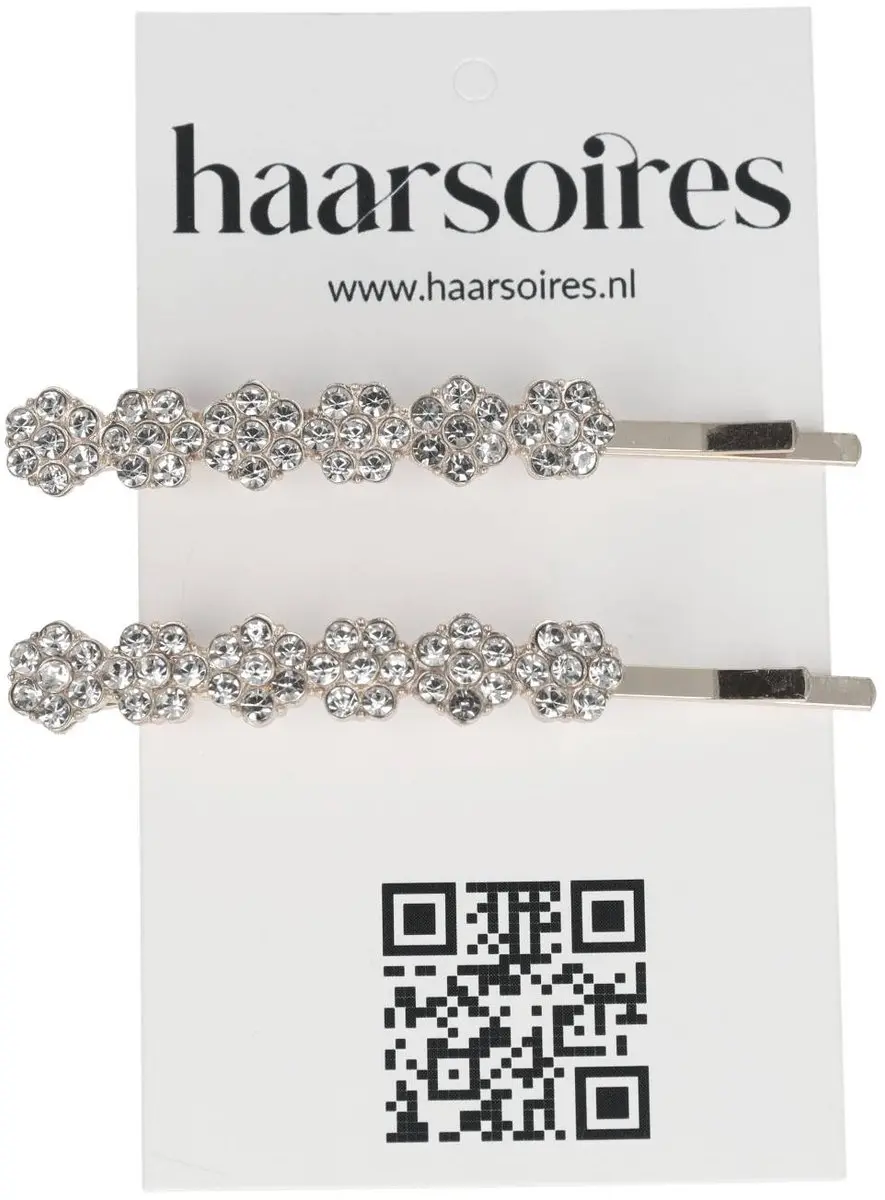 Haarsoires Schuifspeldjes Recht 6cm - Strass Zilver - 2 Stuks