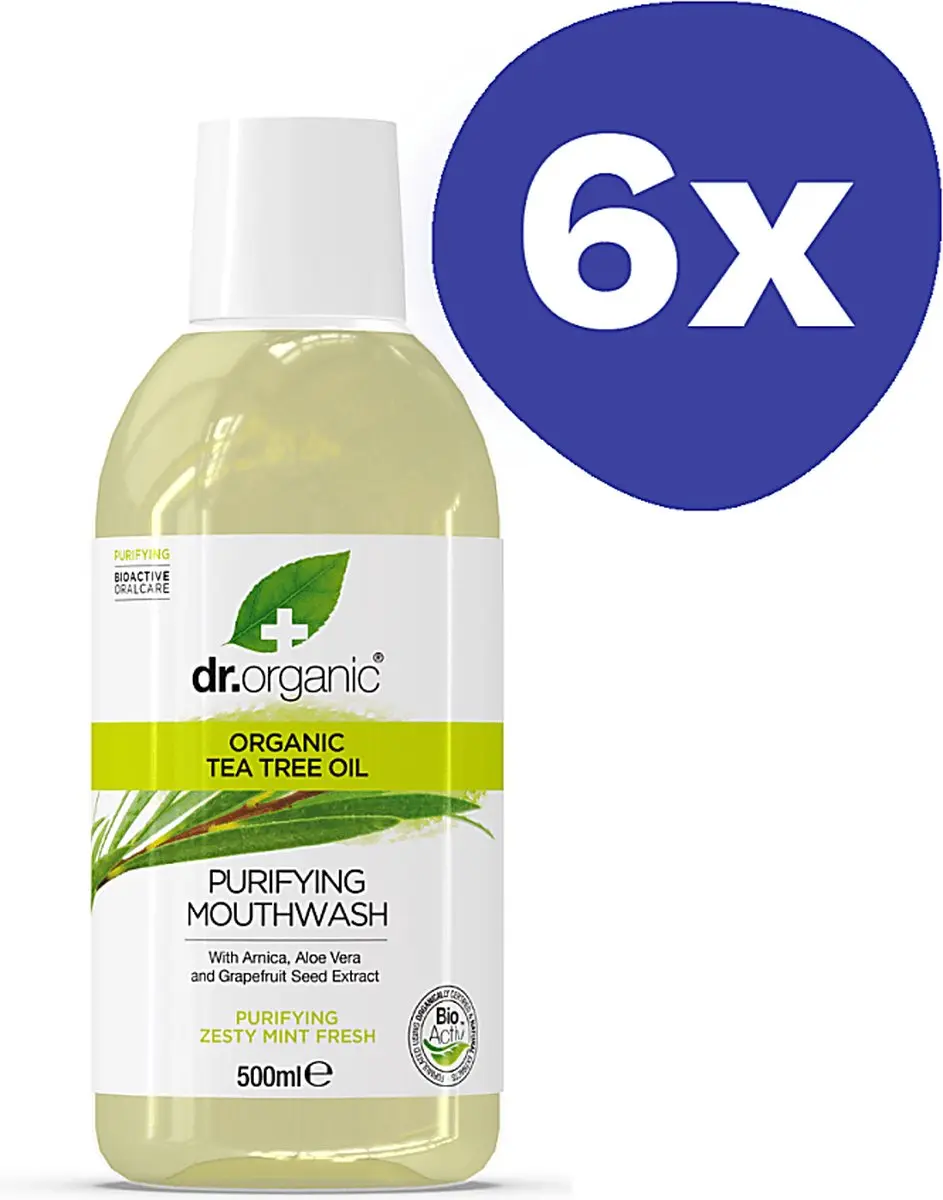 Dr Organic Tea Tree Mondwater 500ml - 6 Stuks