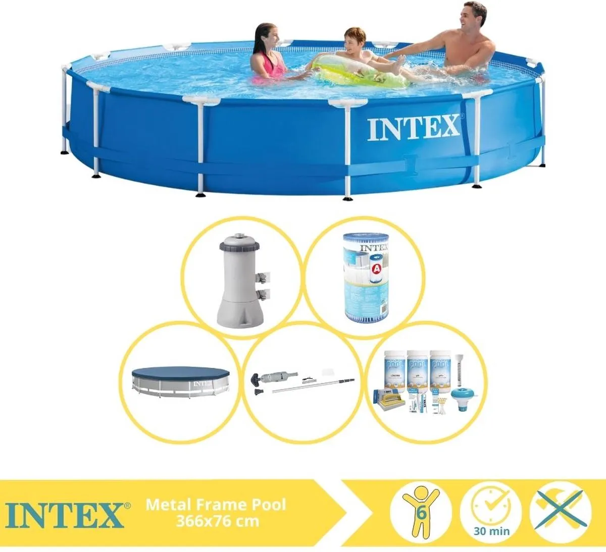 Intex Metal Frame Zwembad 366x76cm - 6503L - Blauw/Wit