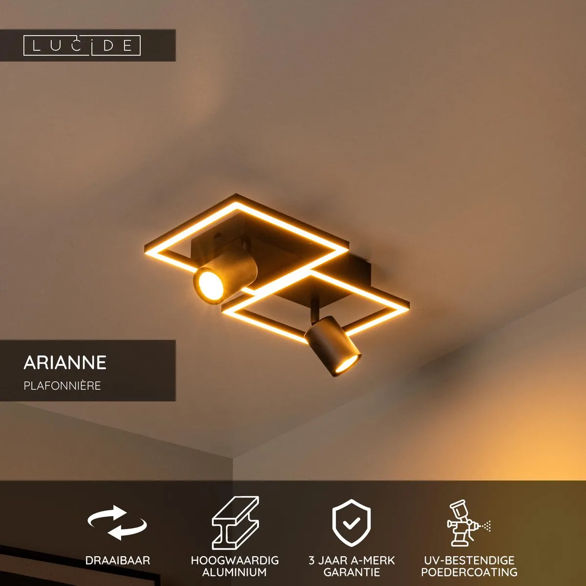 Lucide Ariane Plafonnière LED 2xGU10 - 40cm - Zwart