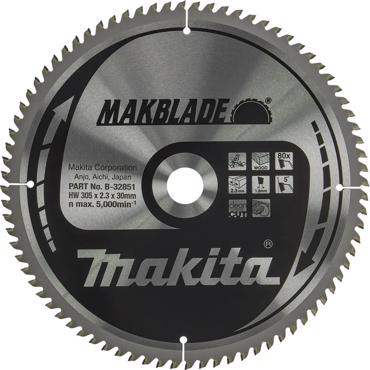Makita Zaagblad Hout B-32851 - 305x30x2,3mm 80T
