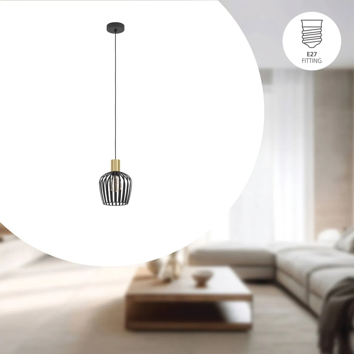 Eglo Empoli Hanglamp E27 - Ø20cm - Zwart/Goud