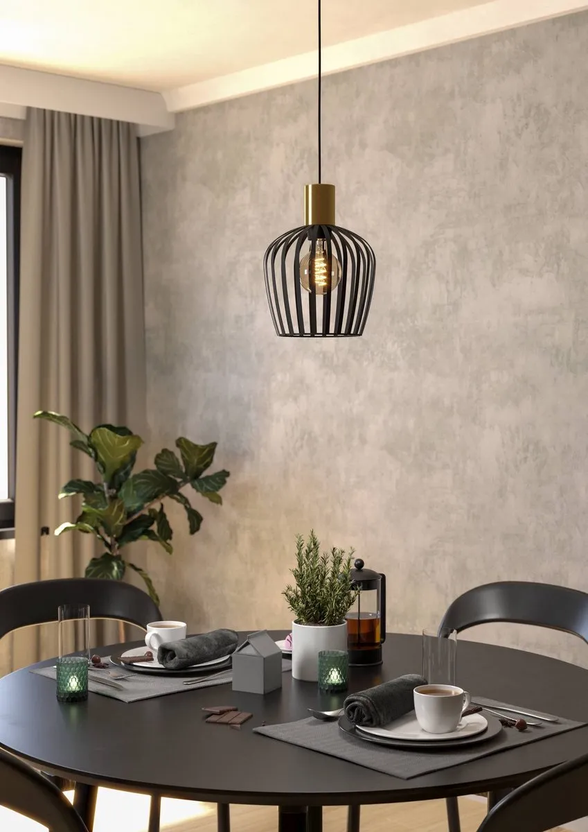 Eglo Empoli Hanglamp E27 - Ø20cm - Zwart/Goud - afbeelding 6 van 6