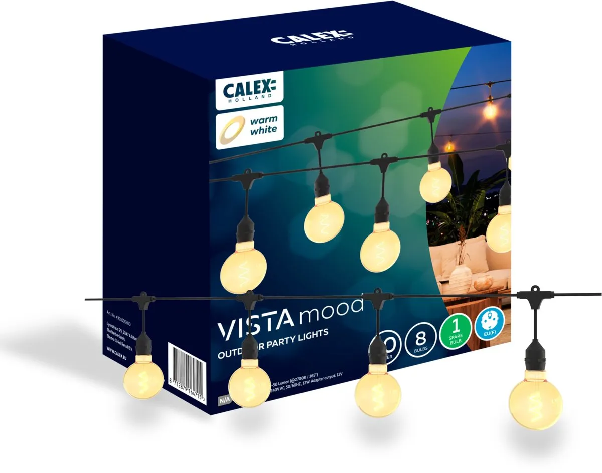 Calex Vista Lichtsnoer 10m - 8 LED Grote Bolletjes - Warm Wit