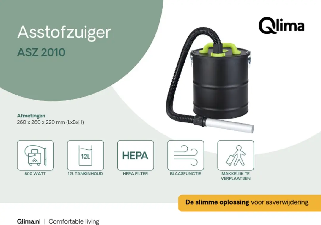 Qlima ASZ 2010 Stofzuiger - 800W - 12L Reservoir