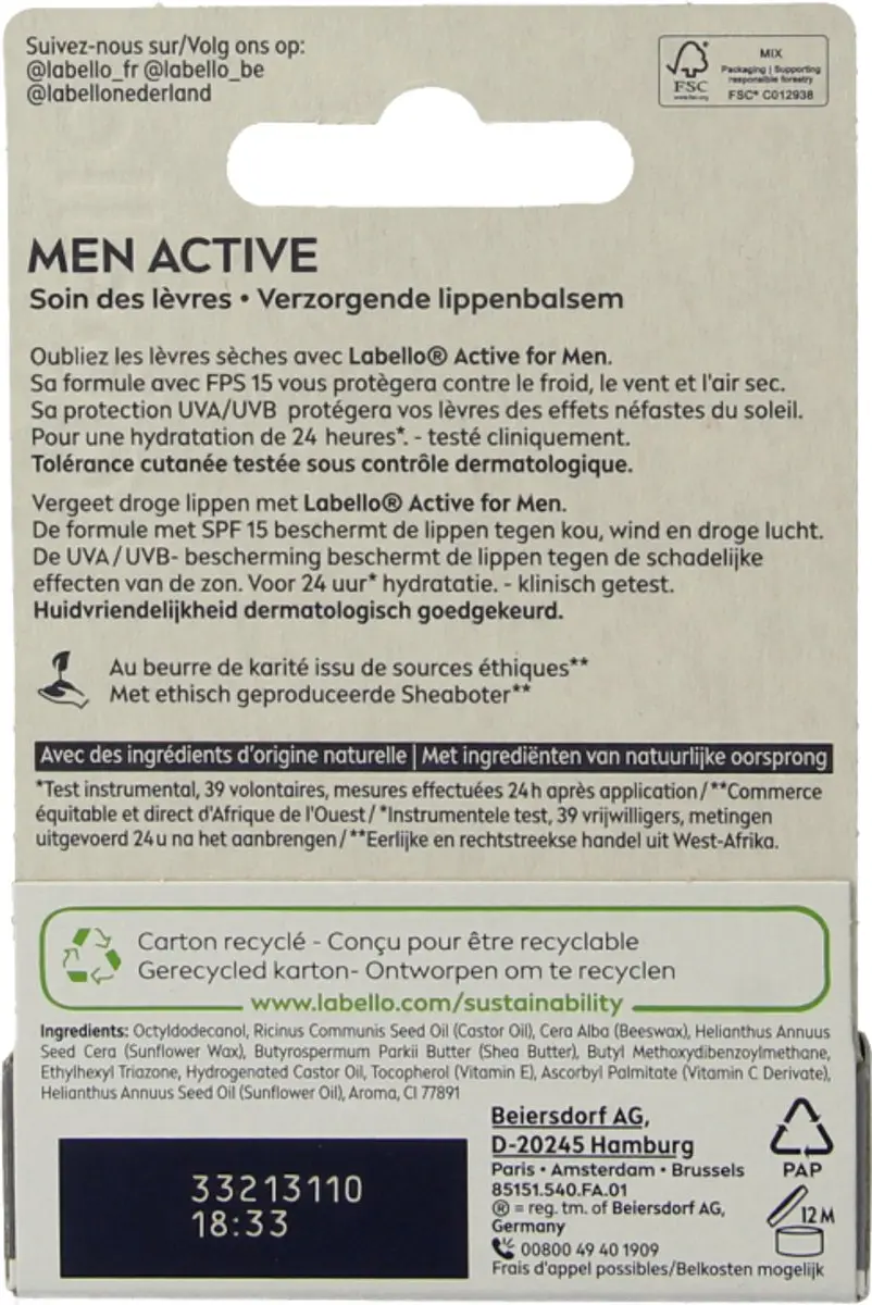Labello Active For Men Lippenbalsem SPF15 4.8ml