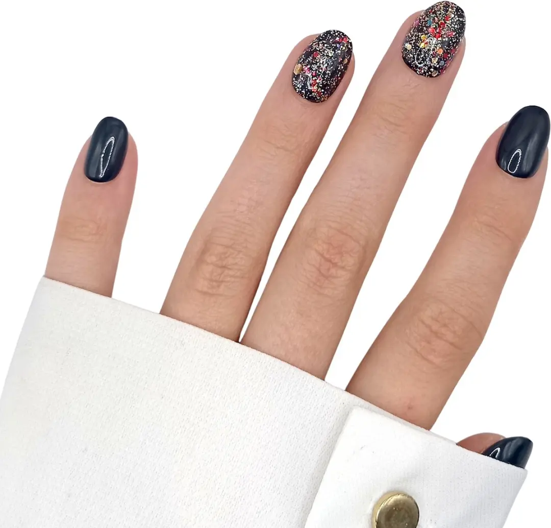 SD Press on Nails B-169 Plaknagels - 20 Stuks - Zwart Multi Glitter