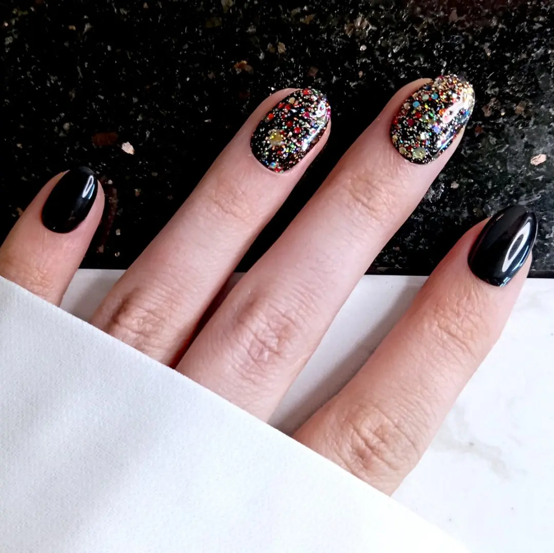 SD Press on Nails B-169 Plaknagels - 20 Stuks - Zwart Multi Glitter