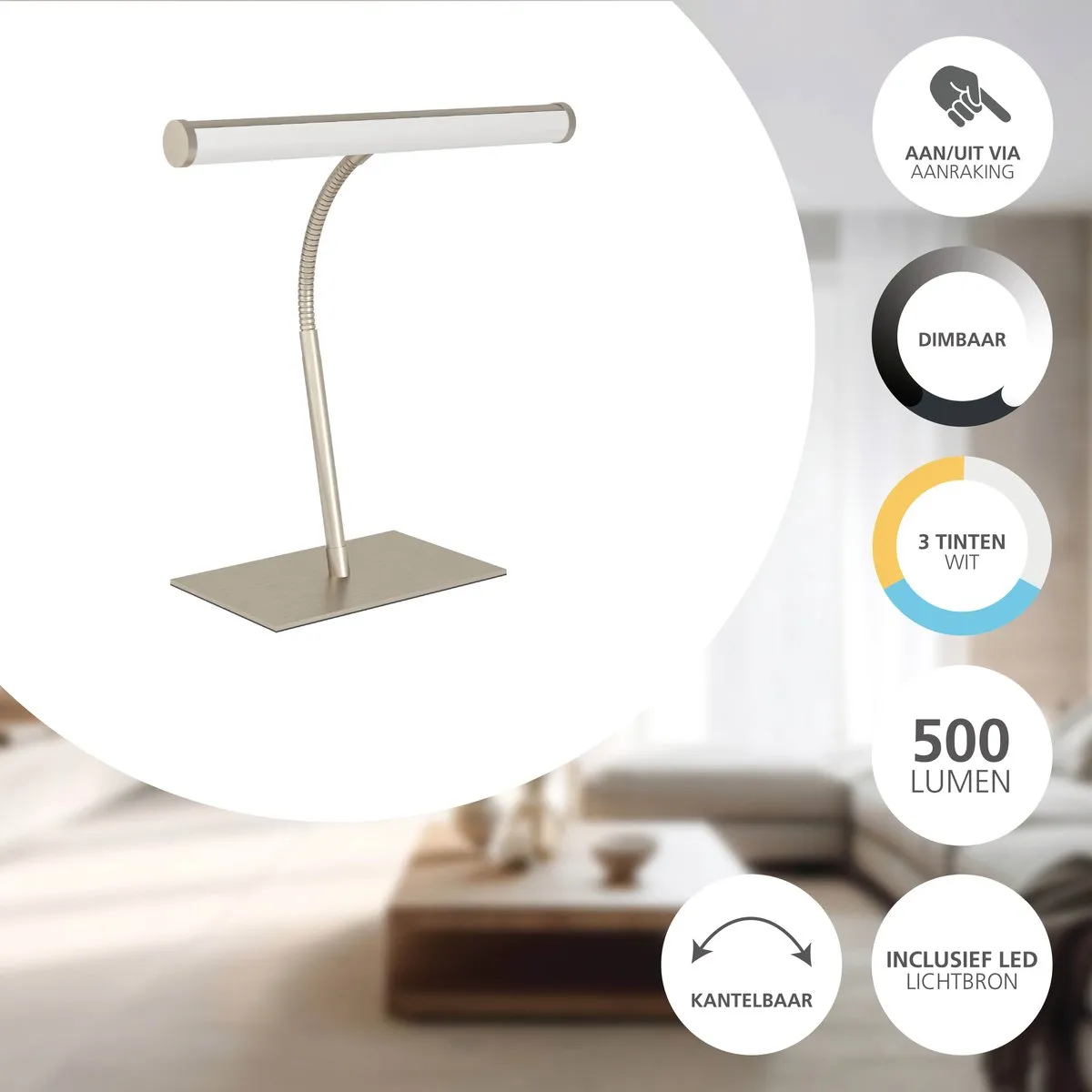 Eglo Riccione Tafellamp - Nikkel - Instelbaar wit licht