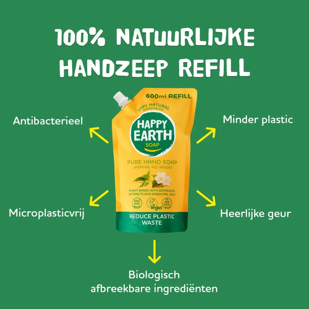 Happy Earth Handzeep Navulling Jasmine Ho Wood 600ml