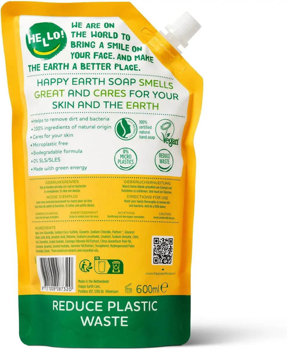 Happy Earth Handzeep Navulling Jasmine Ho Wood 600ml