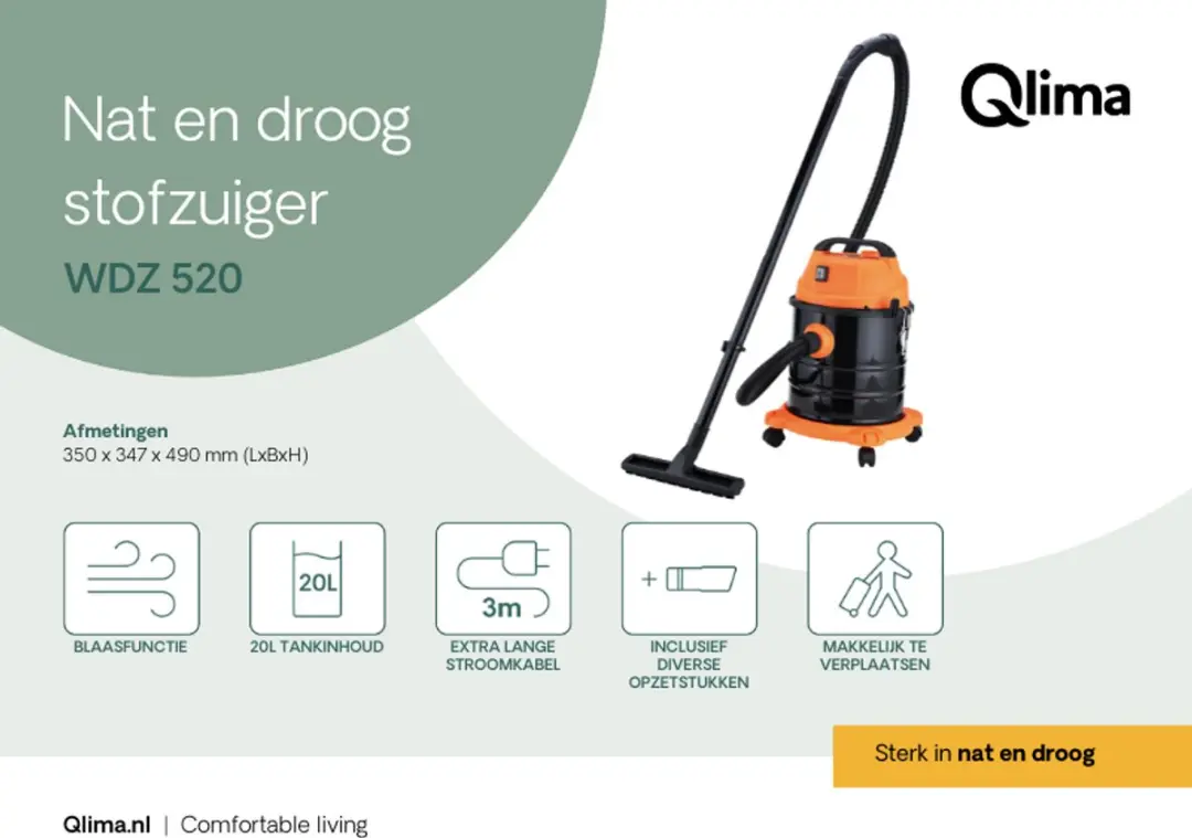 Qlima WDZ 520 Nat- en Droogzuiger - 20L - 1200W - afbeelding 6 van 6
