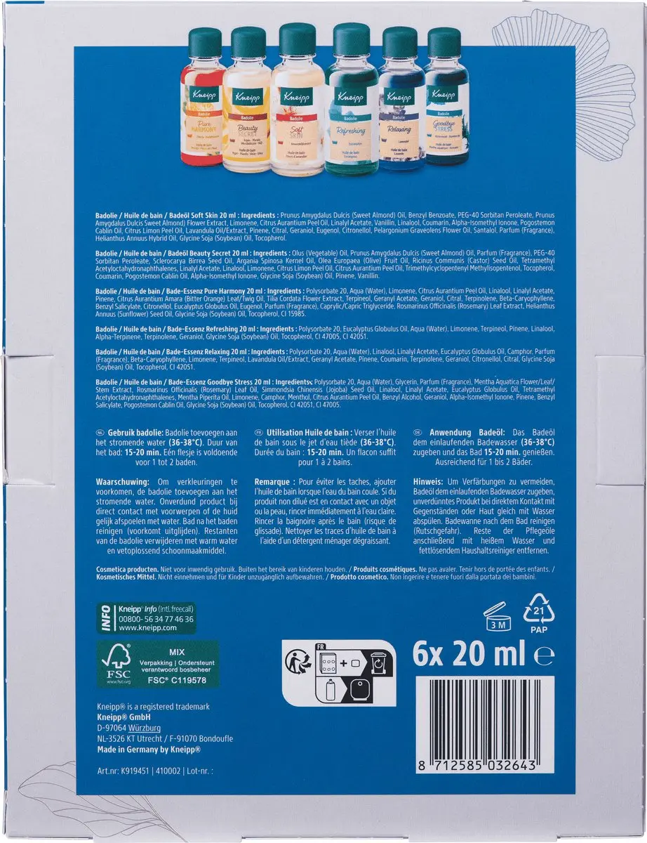 Kneipp Geschenkset Badolie 6x20ml