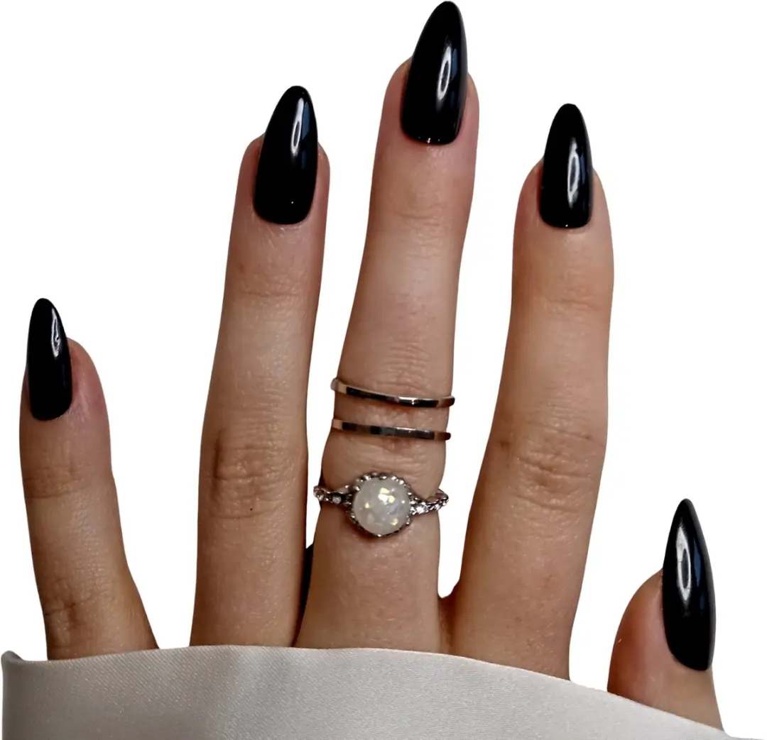 SD Press on Nails B-49 Plaknagels - 20 Stuks - Zwart - Stiletto