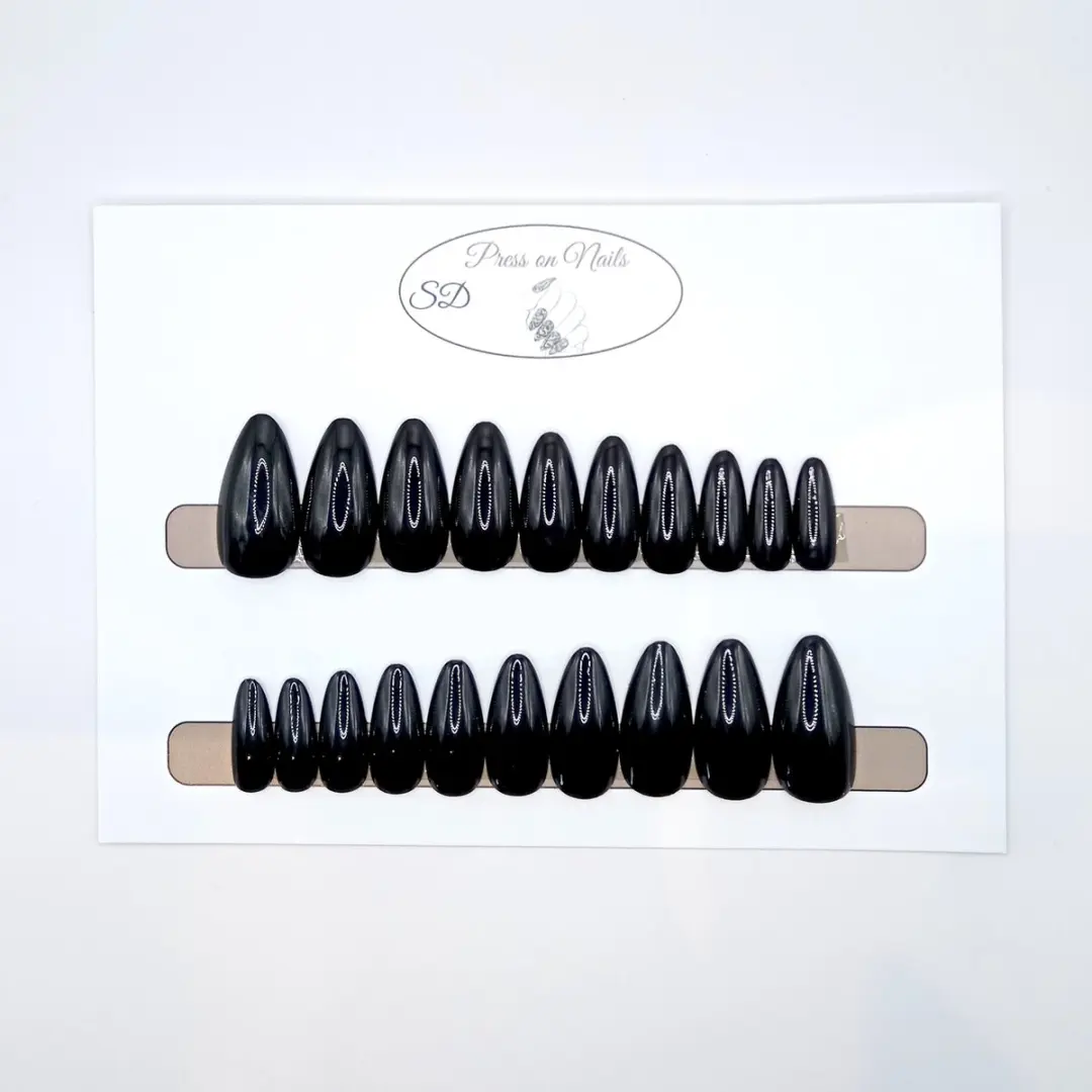SD Press on Nails B-49 Plaknagels - 20 Stuks - Zwart - Stiletto