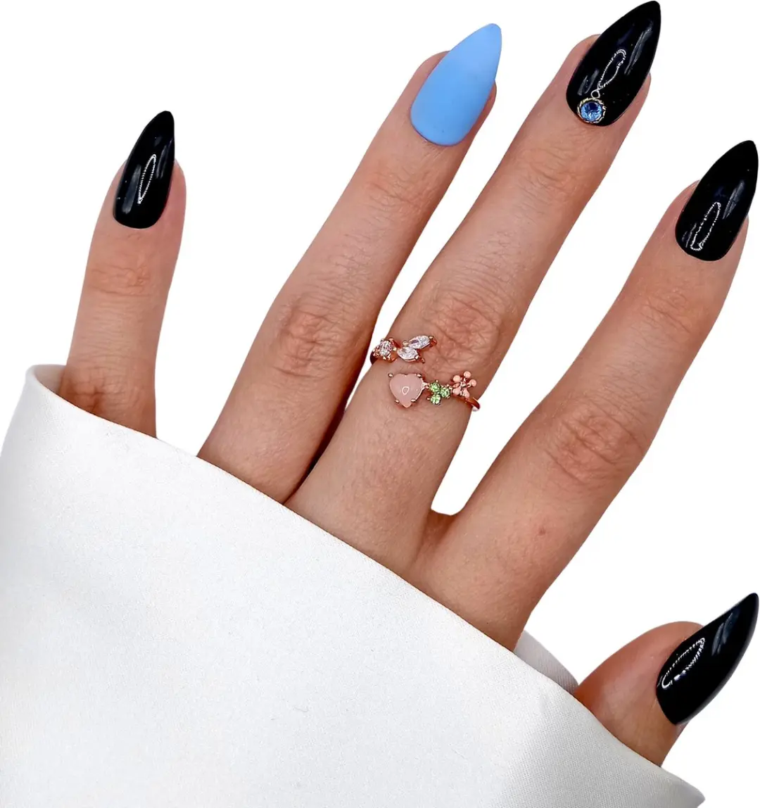 SD Press on Nails B-9 Plaknagels - 20 Stuks - Blauw Matte - Medium Stiletto