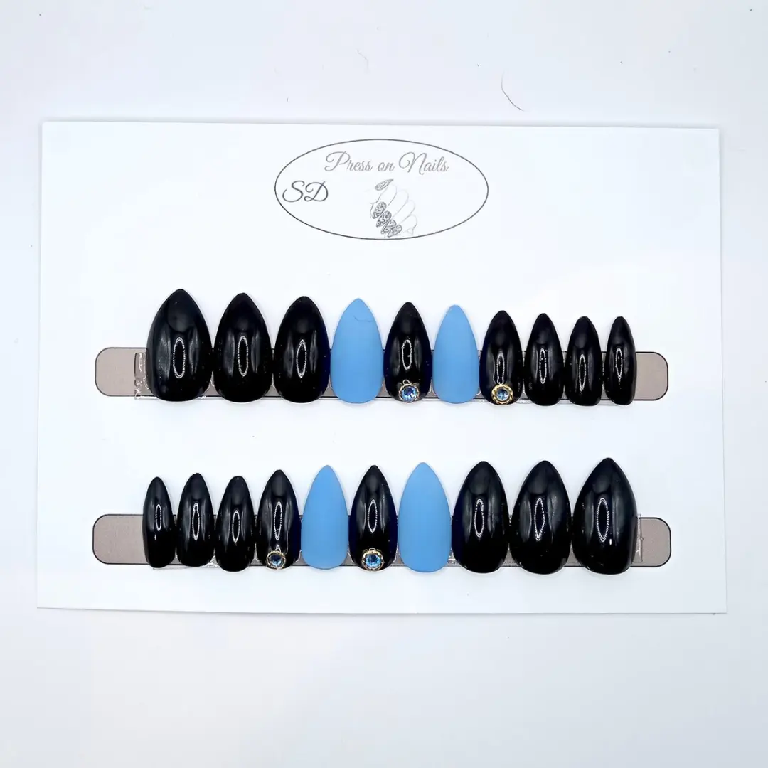 SD Press on Nails B-9 Plaknagels - 20 Stuks - Blauw Matte - Medium Stiletto