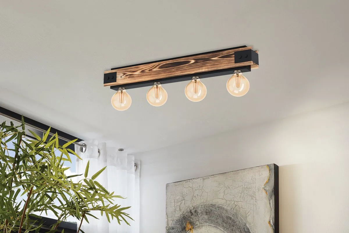 Eglo Layham Plafondlamp E27 - 4 Lichtpunten - Bruin/Zwart