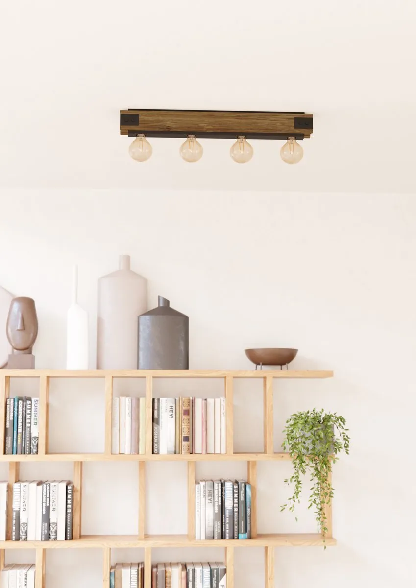 Eglo Layham Plafondlamp E27 - 4 Lichtpunten - Bruin/Zwart - afbeelding 6 van 6