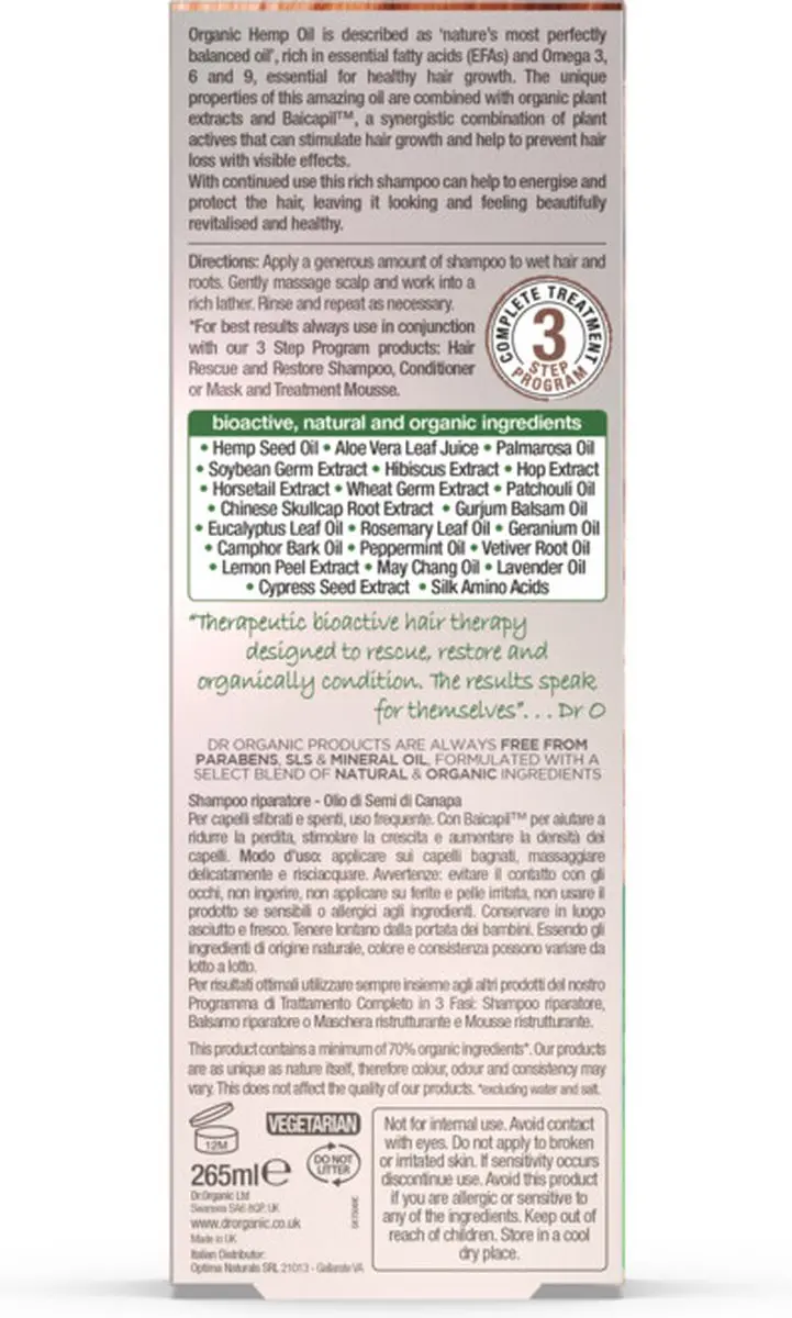 Dr. Organic Hennepolie Shampoo & Conditioner 265ml