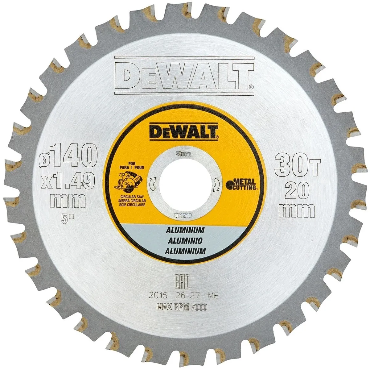DeWalt DT1910-QZ Cirkelzaagblad Aluminium 140mm 30T