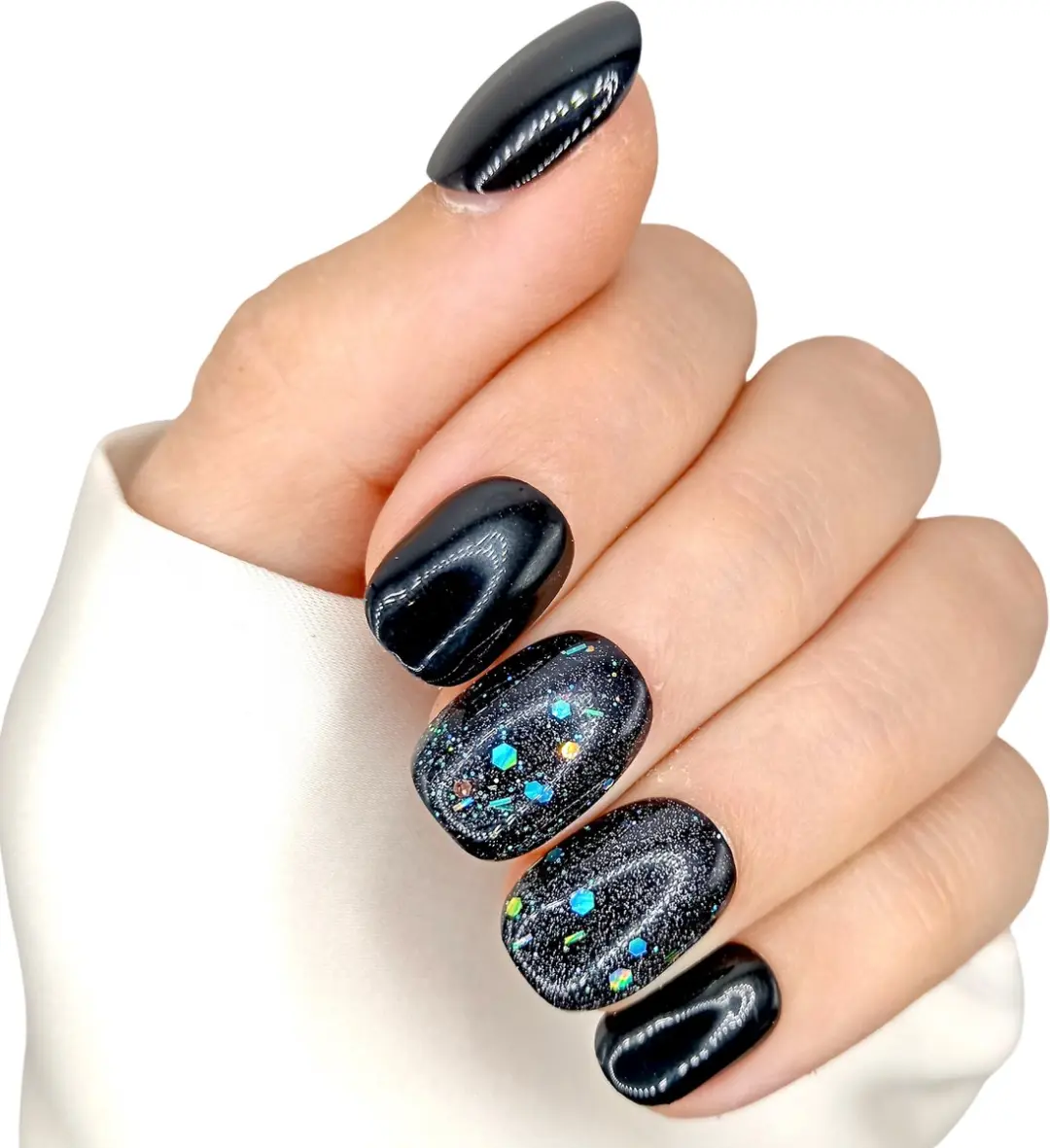 SD Press on Nails B-38 Nagelset - 20 Stuks - Zwart Glitter Blauw