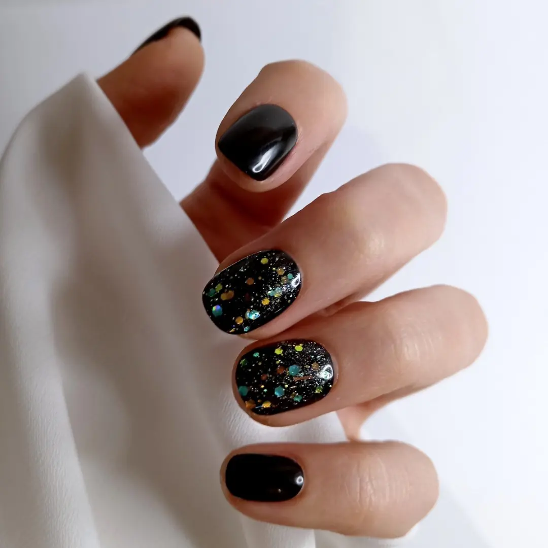 SD Press on Nails B-38 Nagelset - 20 Stuks - Zwart Glitter Blauw
