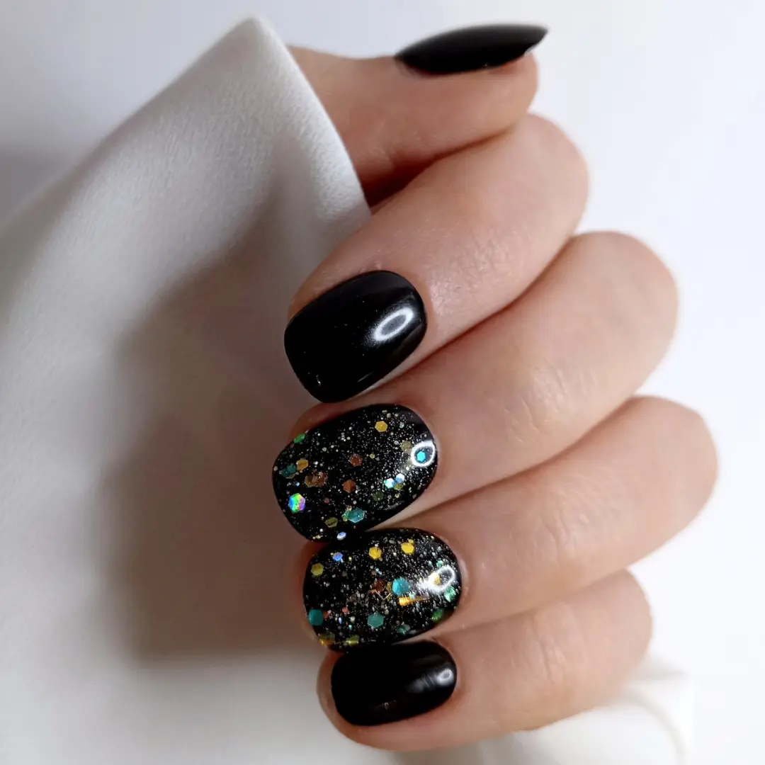SD Press on Nails B-38 Nagelset - 20 Stuks - Zwart Glitter Blauw