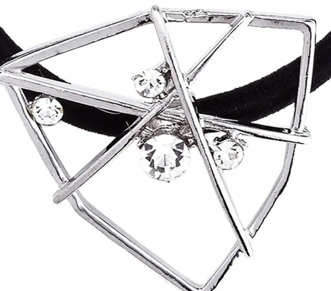Haarsoires Haarelastiek Open Vorm 3cm - Metaal & Strass - Zilver/Zwart