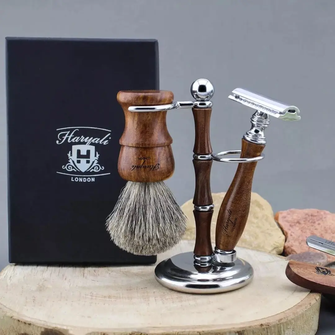 Haryali London Houten Scheerset - 3-delig - Bruin