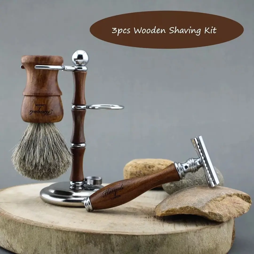 Haryali London Houten Scheerset - 3-delig - Bruin