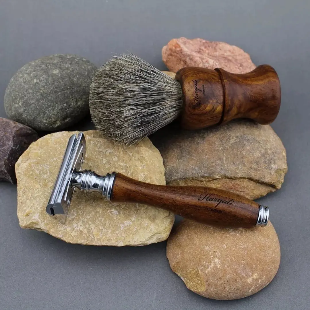 Haryali London Houten Scheerset - 3-delig - Bruin