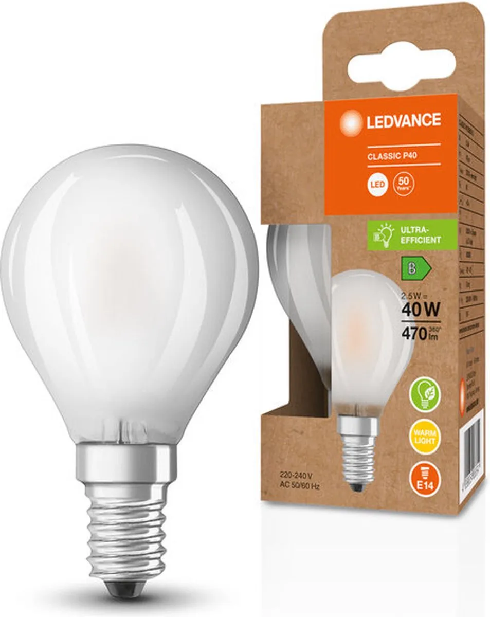 LEDVANCE Classic Superior E14 Peer Filament 2.5W 470lm - Mat - Zeer Warm Wit