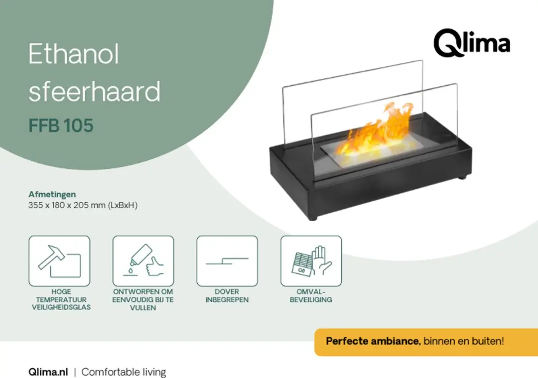 Qlima FFB 105 Bio Ethanol Tafelhaard - 1340W - Zwart