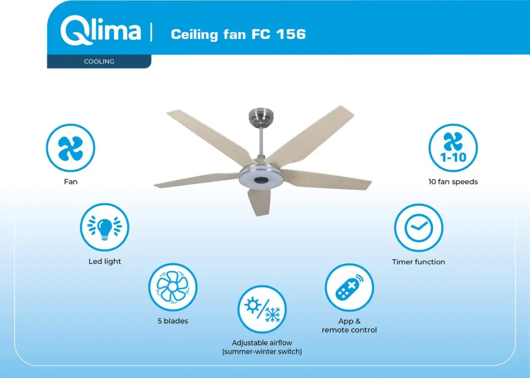 Qlima FC 260 Plafondventilator - 150cm - 9 standen - Zwart