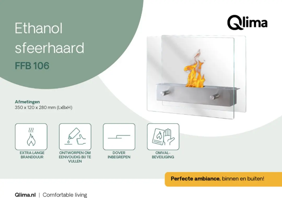 Qlima FFB 106 Bio Ethanol Tafelhaard 930W - Zilver