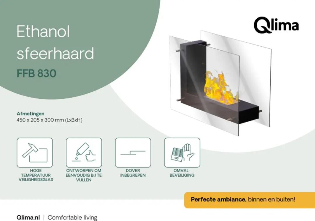 Qlima FFB 830 Bio-ethanol Tafelhaard - 1340W - Zwart
