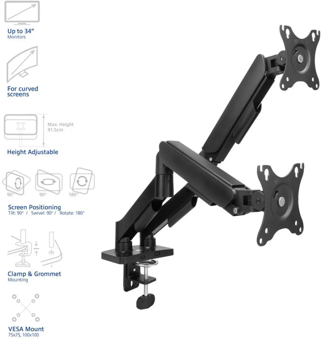 ACT Essentials AC8314 Monitorarm 34" - 2 Schermen - Zwart
